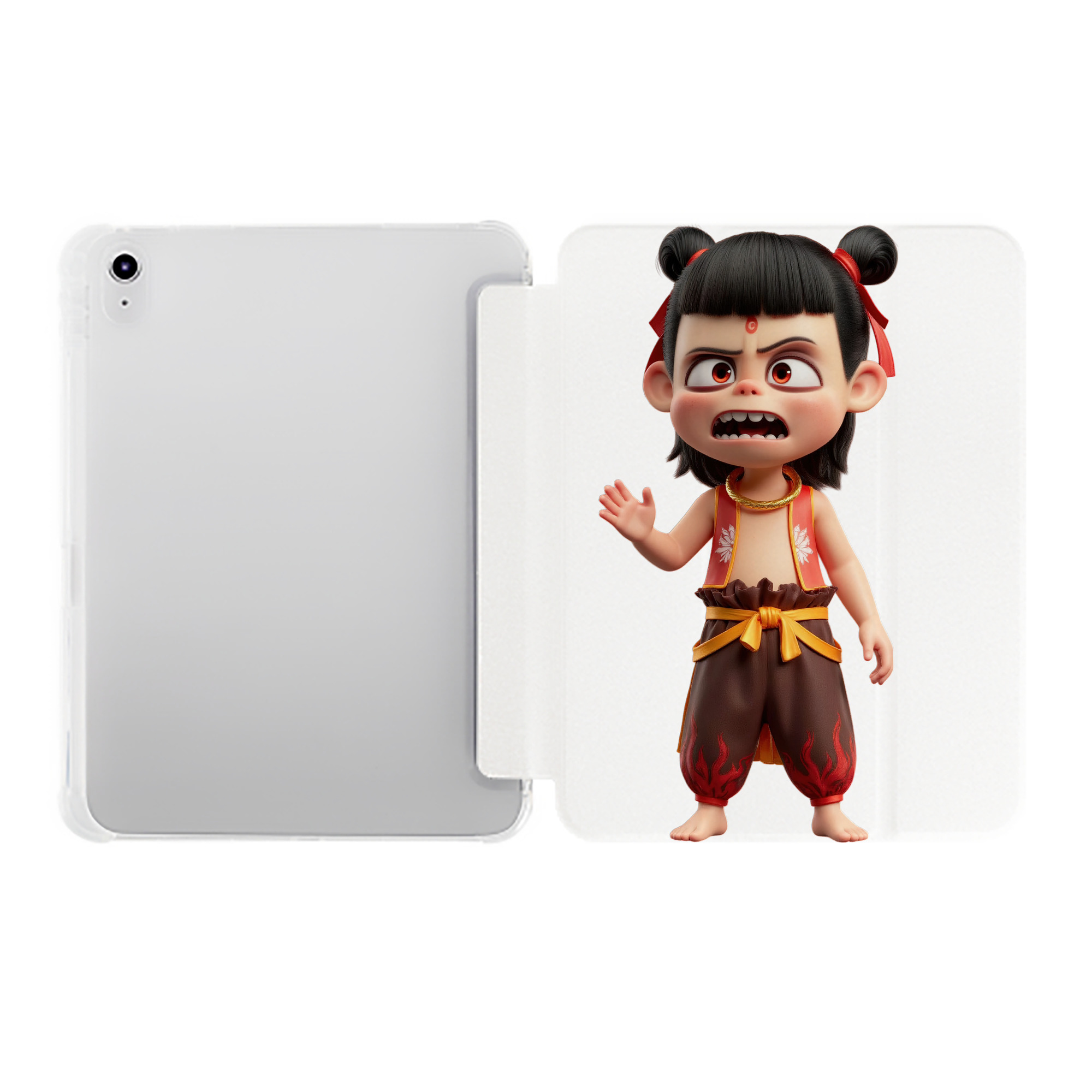 （画像用） Ne Zha 2 ナタ 魔童の大暴れ IPad ケース ペン収納付き 三つ折りスタンド PUレザー×シリコン 対応機種9.5/10.5/10.9インチ
